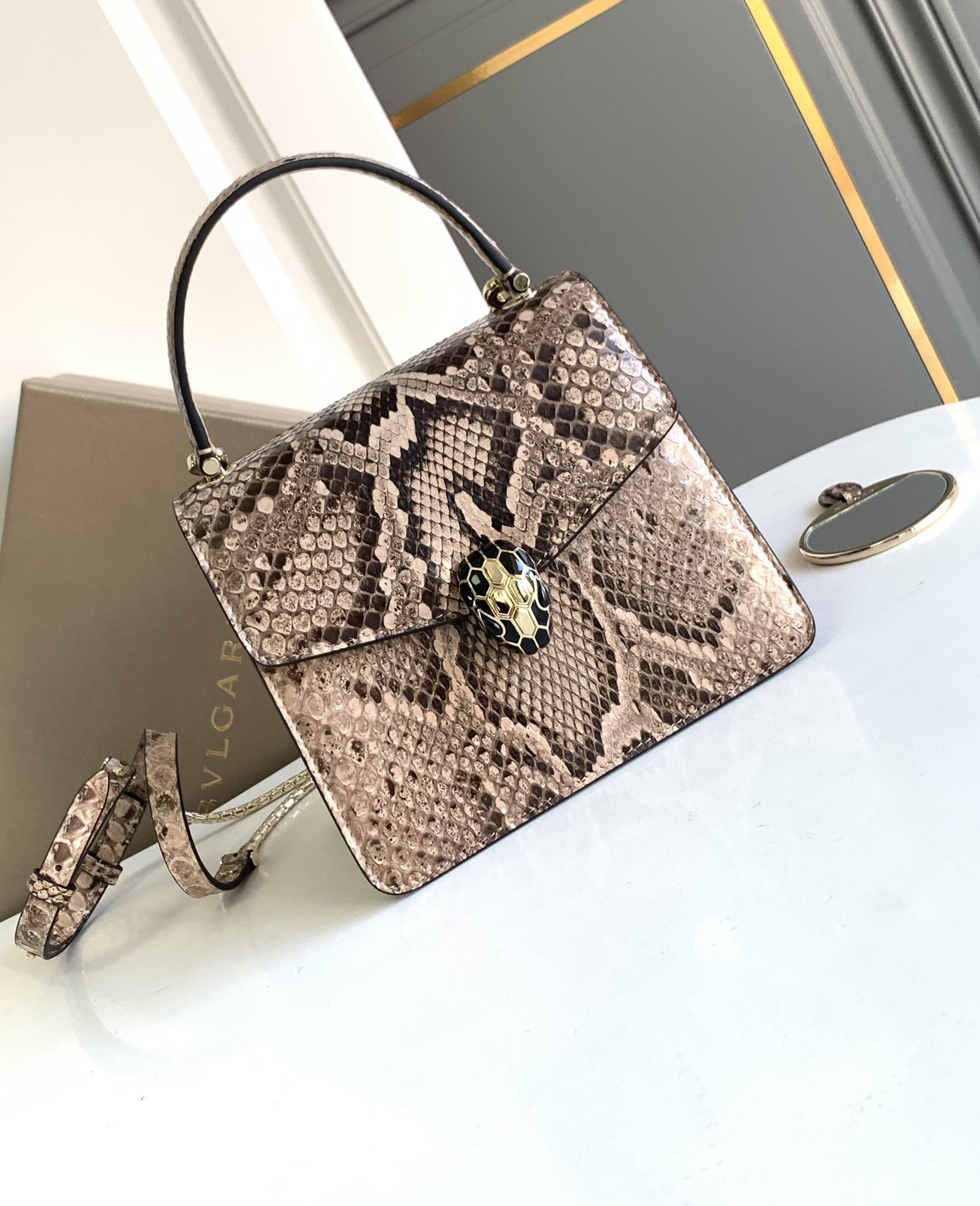 Bvlgari Serpenti Forever Mini Top Handle in Grey Python Skin